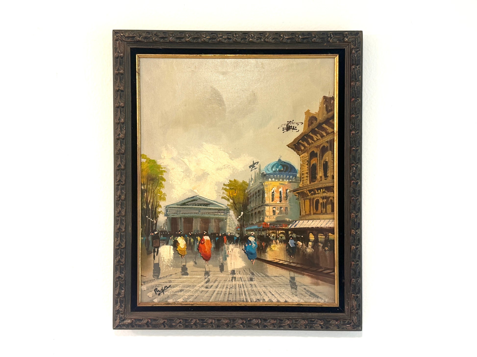 Street of Paris Impressionist Painting Signed Oil On Canvas Original Frame