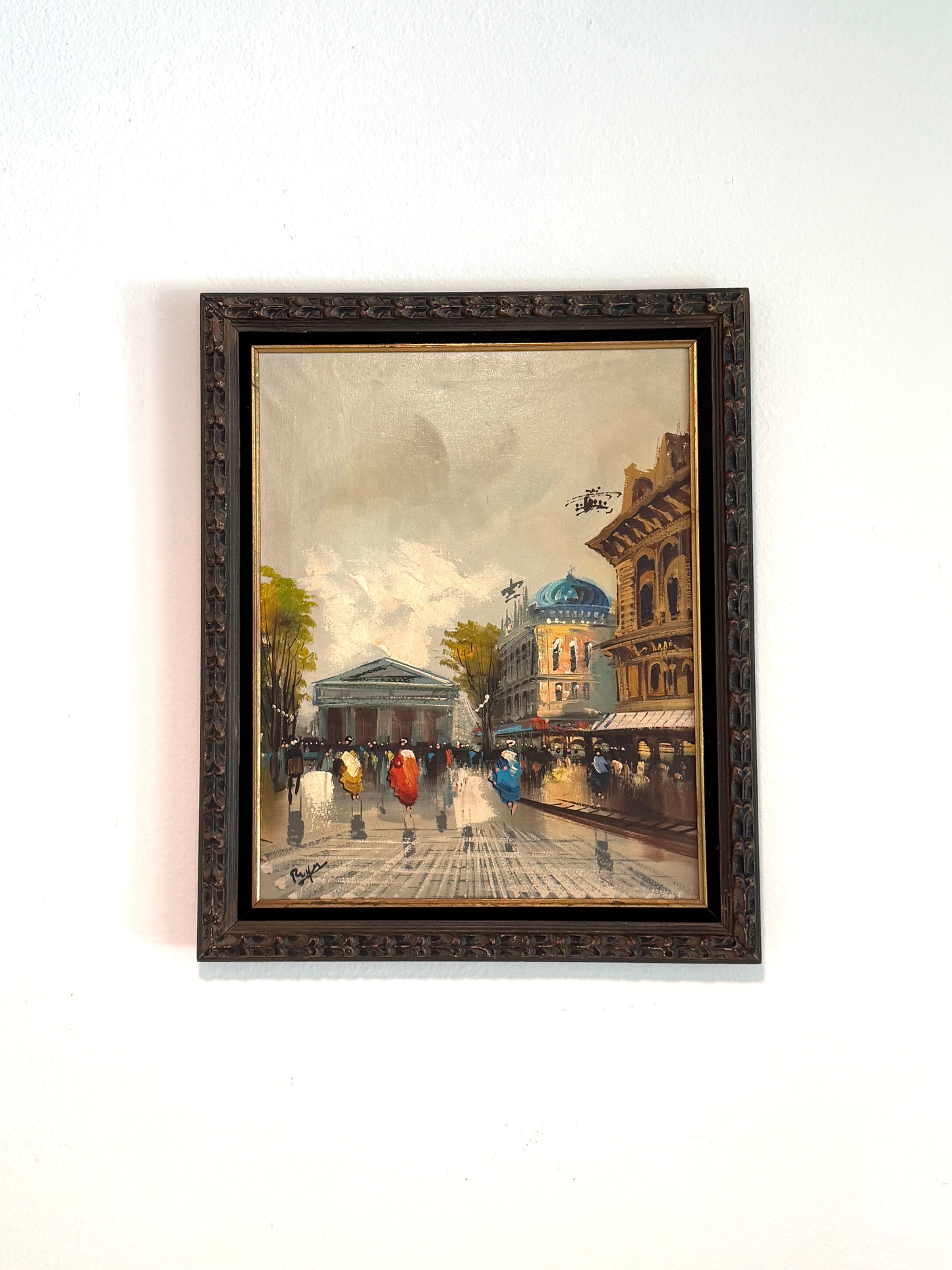 Street of Paris Impressionist Painting Signed Oil On Canvas Original Frame