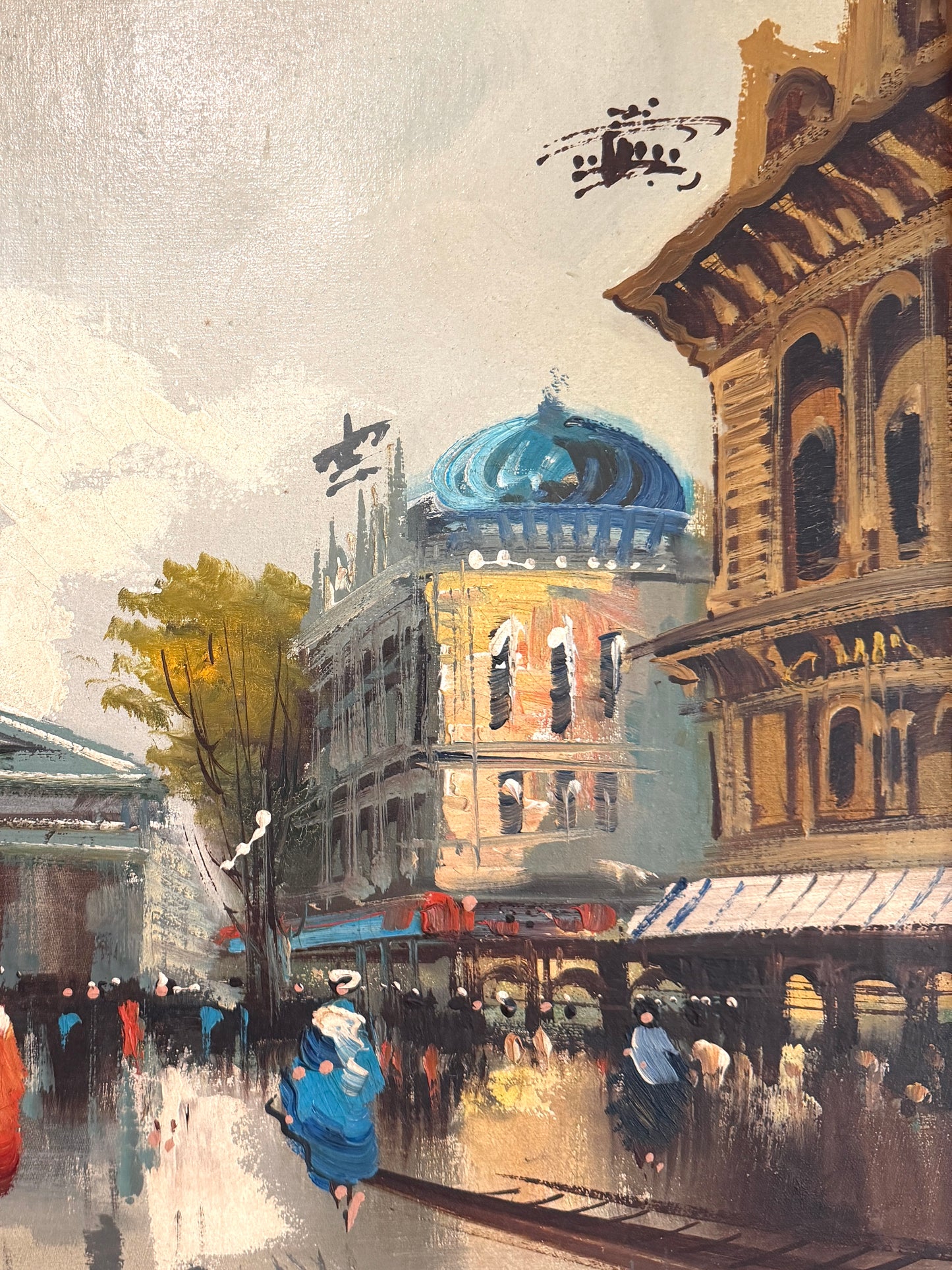 Street of Paris Impressionist Painting Signed Oil On Canvas Original Frame