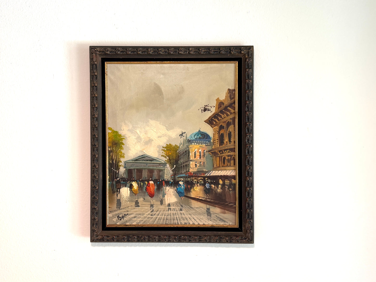Street of Paris Impressionist Painting Signed Oil On Canvas Original Frame