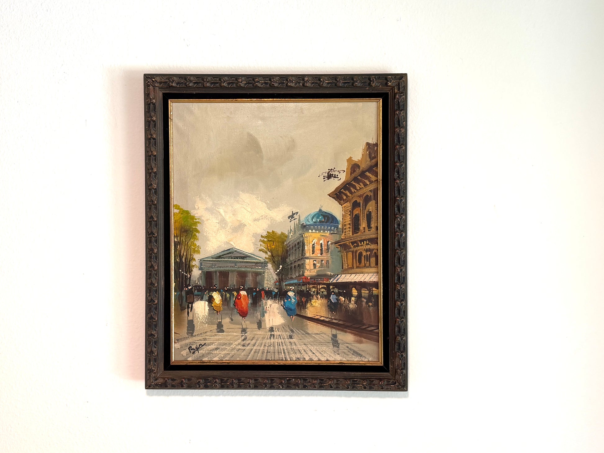 Street of Paris Impressionist Painting Signed Oil On Canvas Original Frame