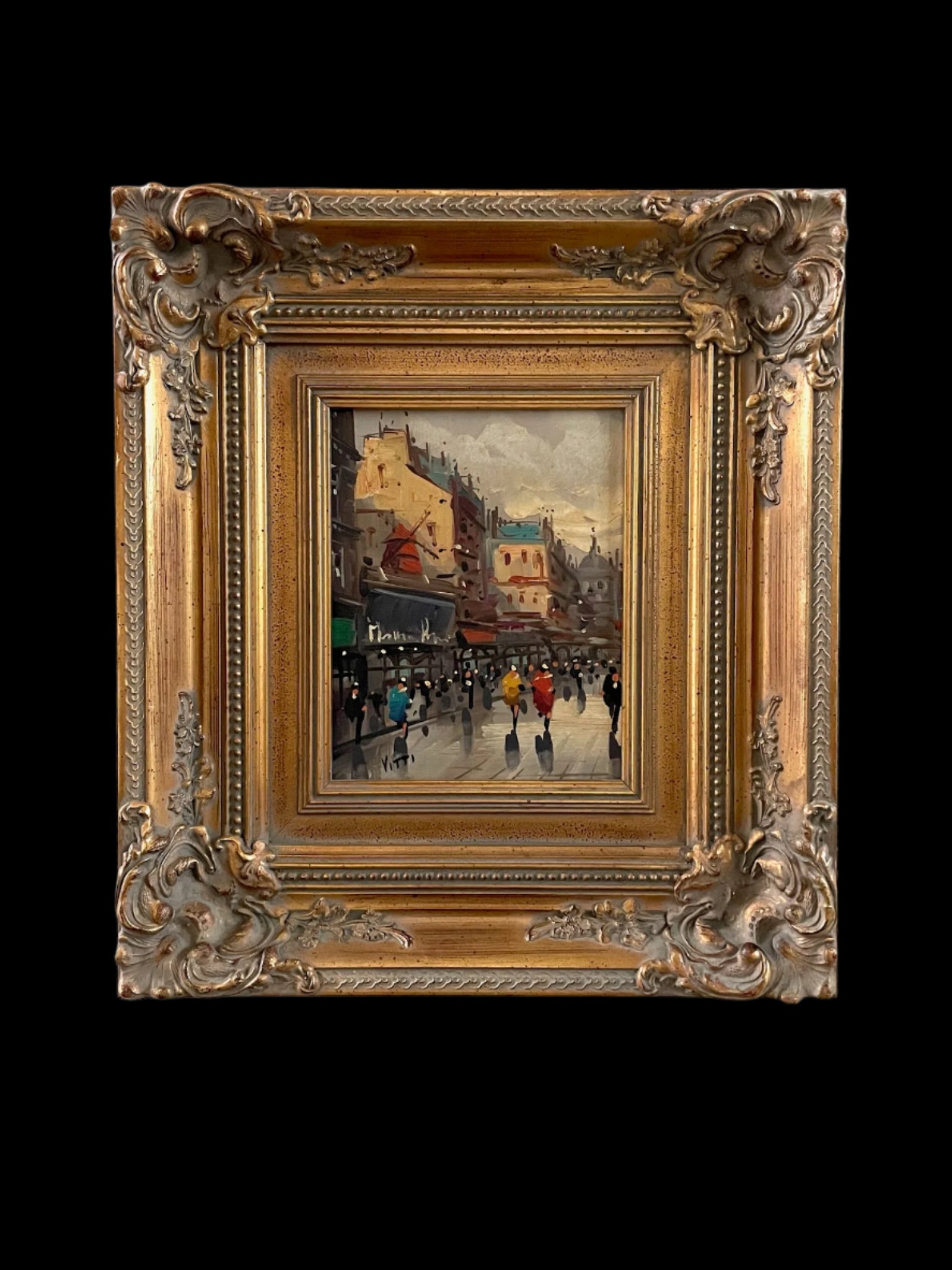 Vitti Impressionist Signed Paris Street Scene Framed Oil On Canvas