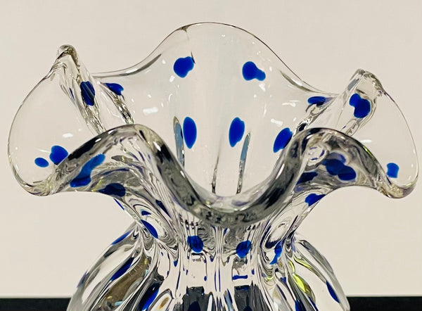 A Blue Polka Dots Hand Made Glass Flower Vase