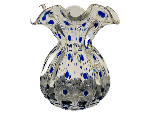 A Blue Polka Dots Hand Made Glass Flower Vase