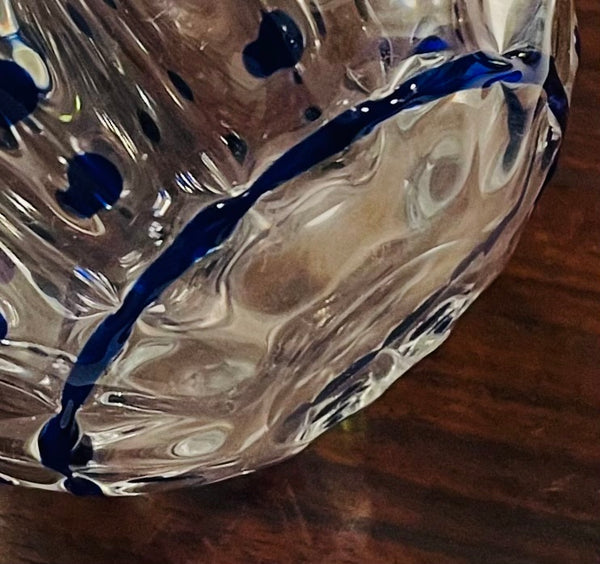 A Blue Polka Dots Hand Made Ribbed Glass Flower Vase