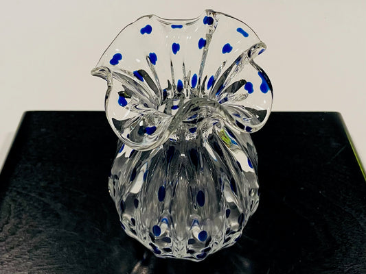 Blue Polkadot Glass Handkerchief Vase 