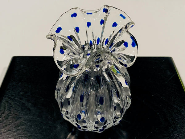 A Blue Polka Dots Hand Made Glass Flower Vase