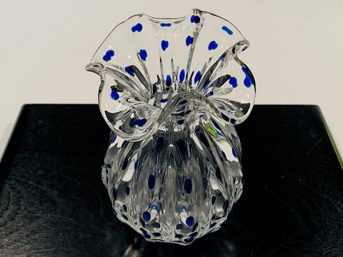 A Blue Polka Dots Hand Made Glass Flower Vase
