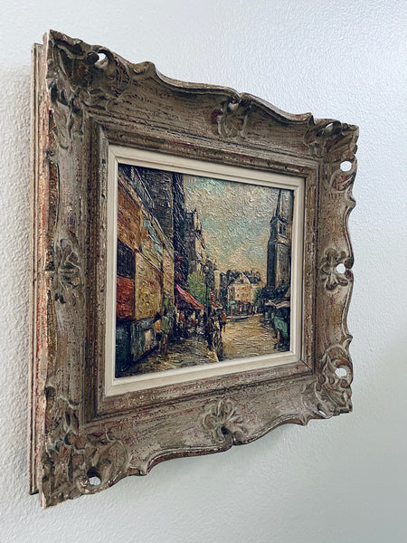 Impressionist Parisian City Scene Signed Oil Painting On Canvas