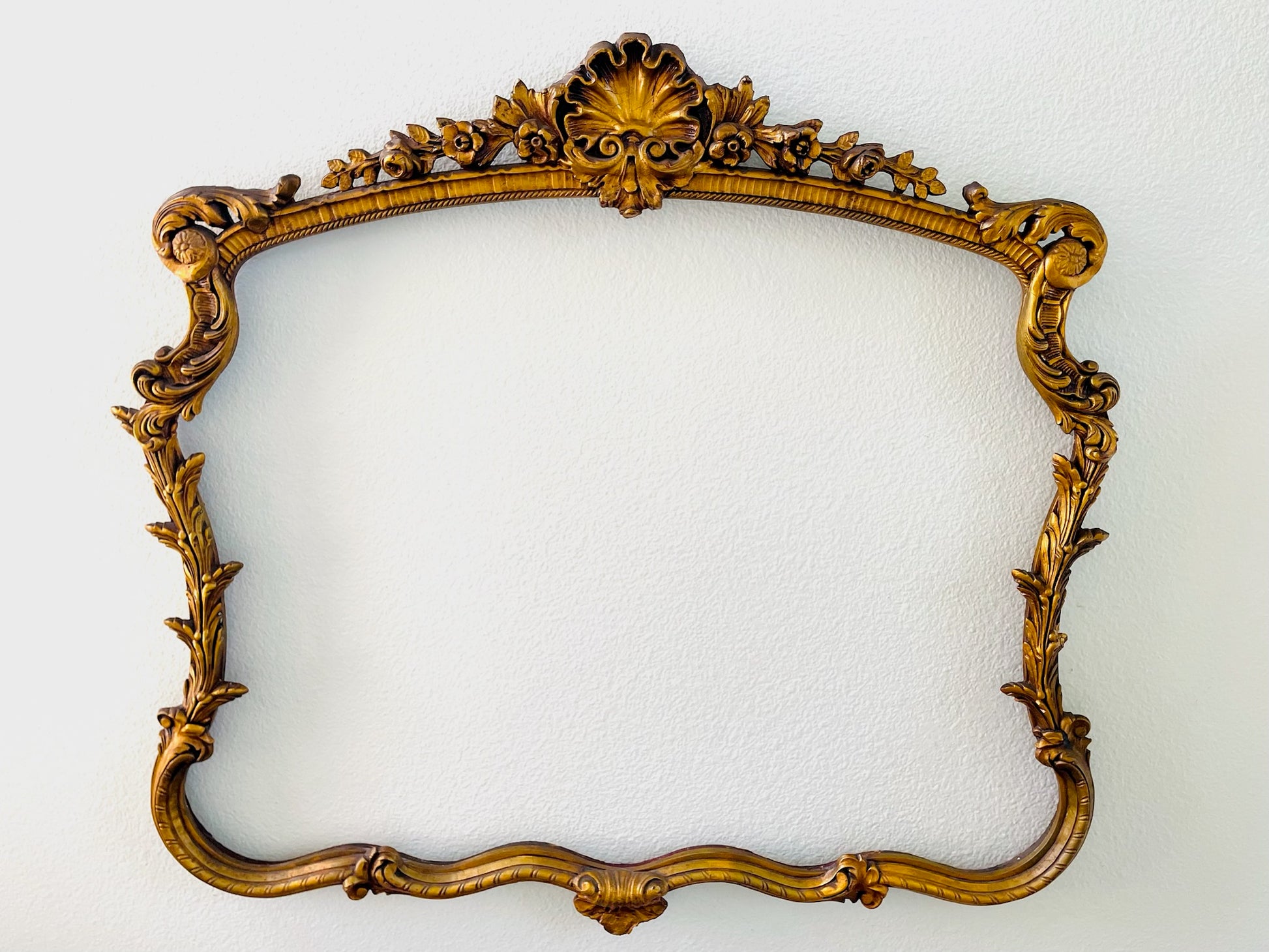 Rococo Shell Crest Floral Gilt Mirror Frame 