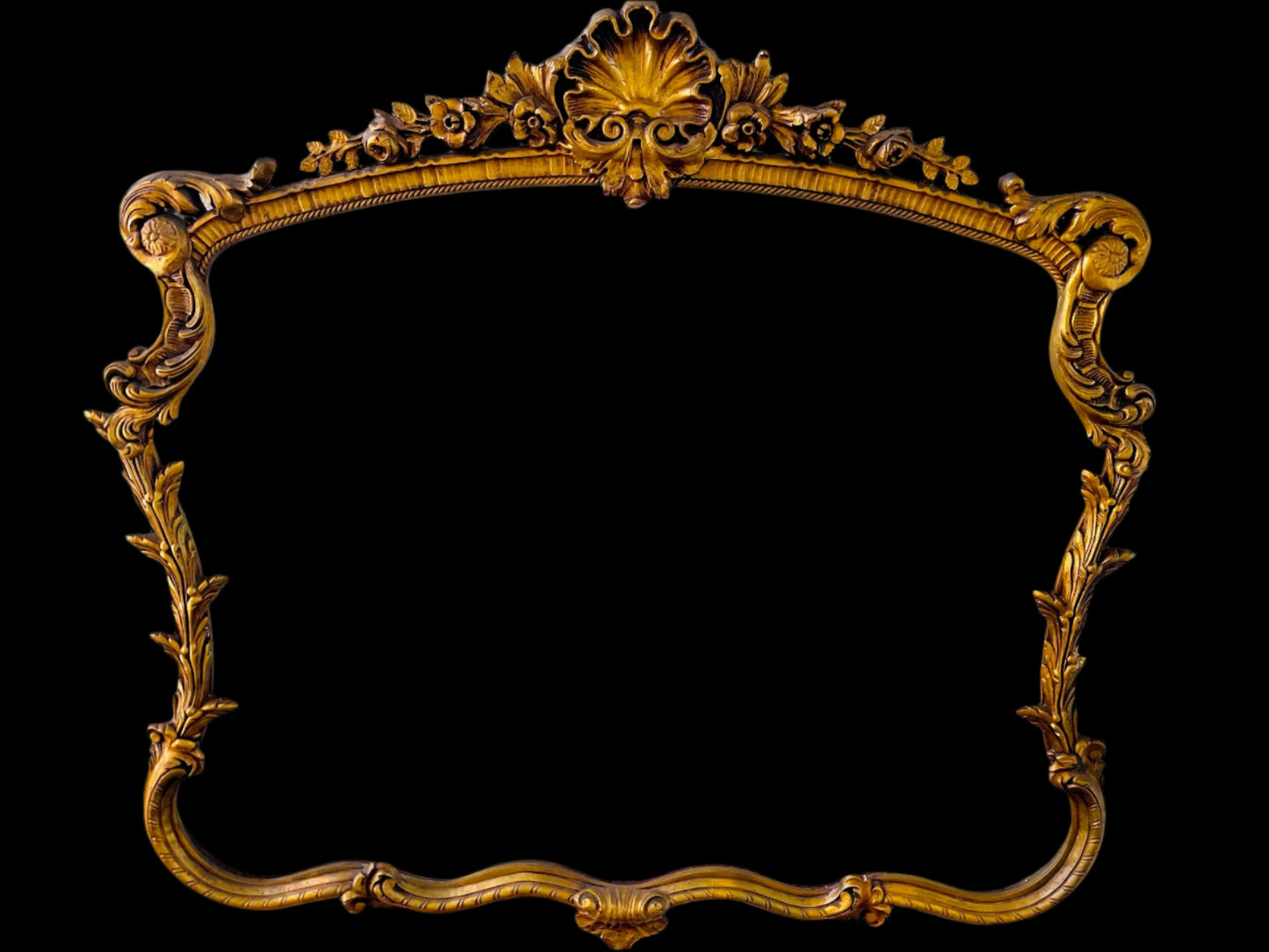 Rococo Shell Crest Floral Antique Gold Mirror Frame
