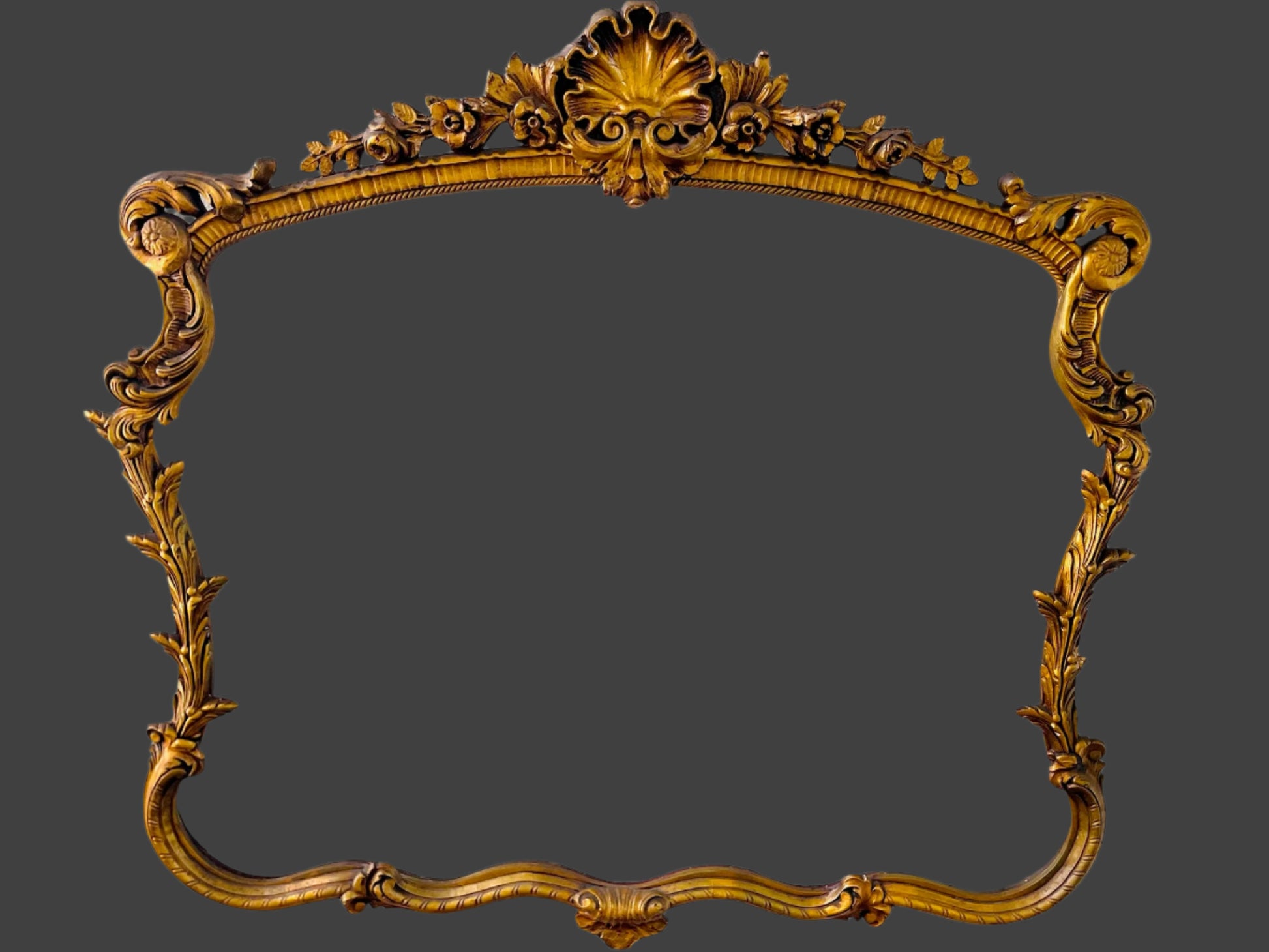Rococo Shell Crest Floral Gilt Mirror Frame 