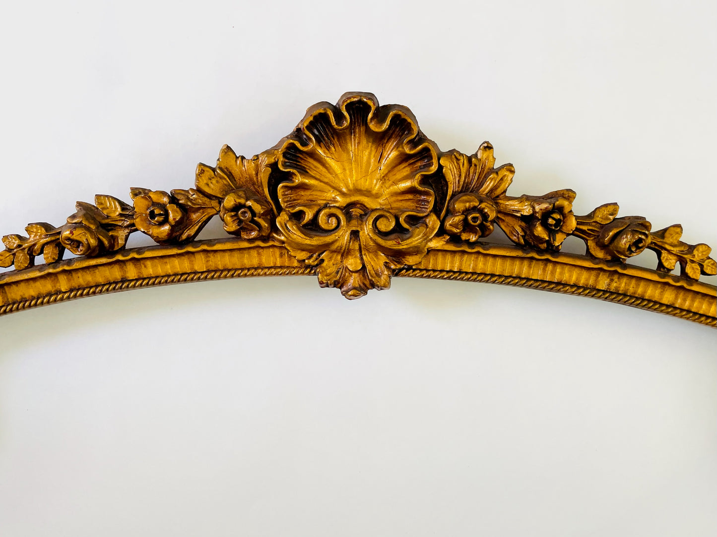 Rococo Shell Crest Floral Antique Gold Mirror Frame