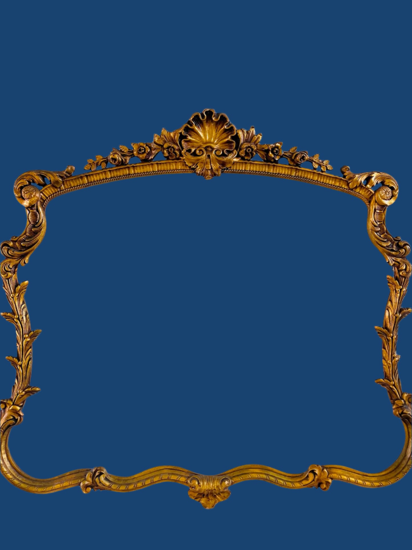 Rococo Shell Crest Floral Antique Gold Mirror Frame