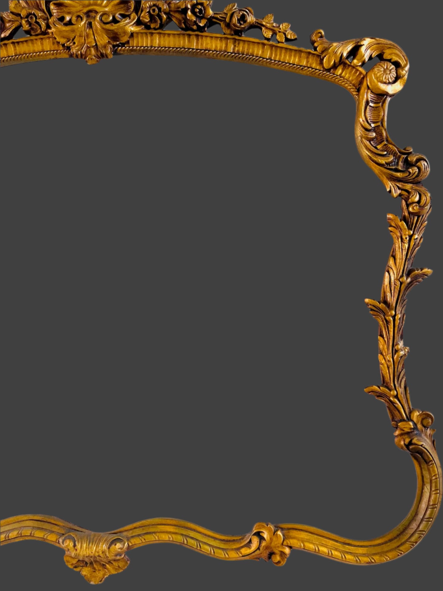 Rococo Shell Crest Floral Antique Gold Mirror Frame