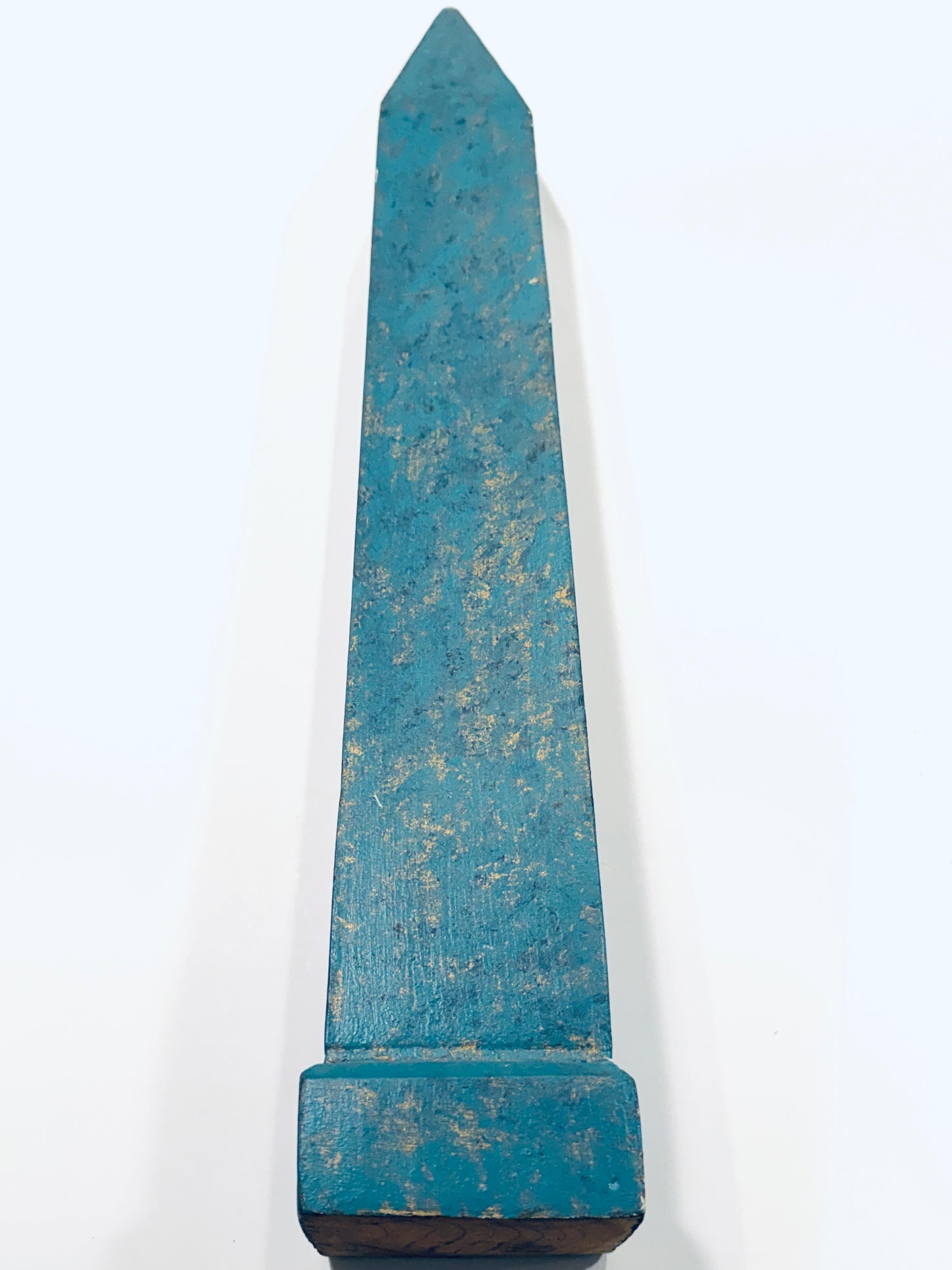Folk Art Hand Painted Seafoam Carved Monumental Obelisk