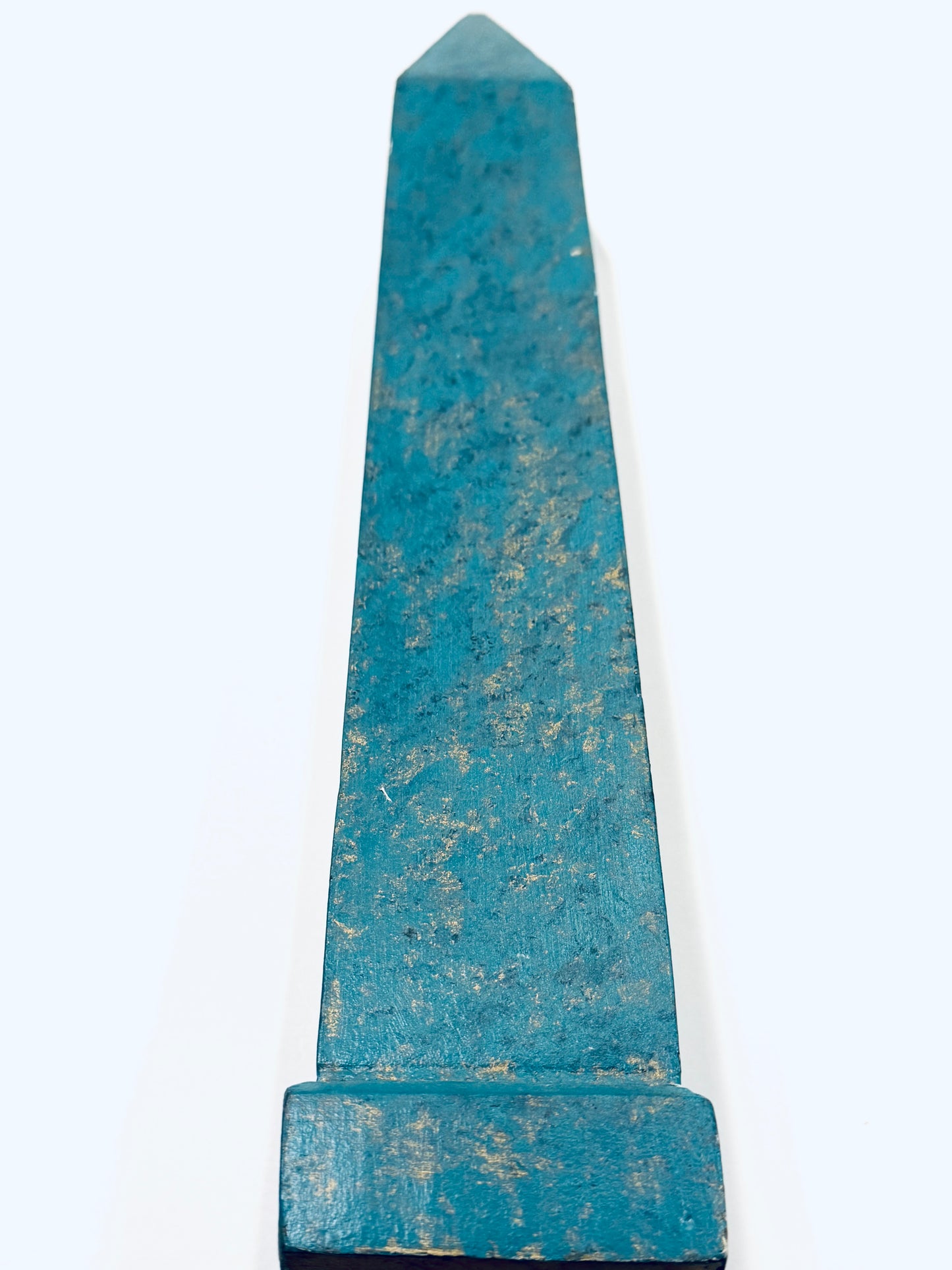 Folk Art Hand Painted Seafoam Carved Monumental Obelisk