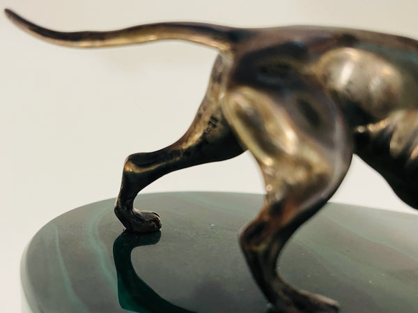 Sterling Hound Dog On Green Oval Malachite Footed Stand