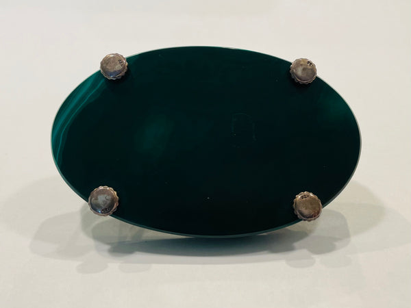 Sterling Hound Dog On Green Oval Malachite Footed Stand