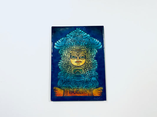 Mayan Style Enamel On Copper Art Signed by Arist Dublin
