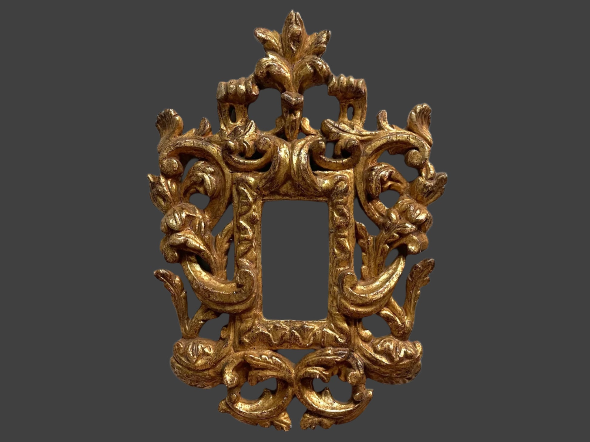 A Pair of AntiqueGold Rococo Style Crested Carved Italian Gilt Frames
