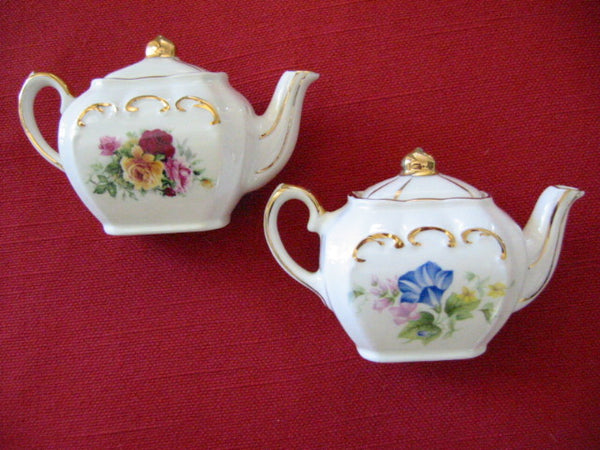 Sadler Mini Teapots England Floral Transfer Gilt Decorated Marked