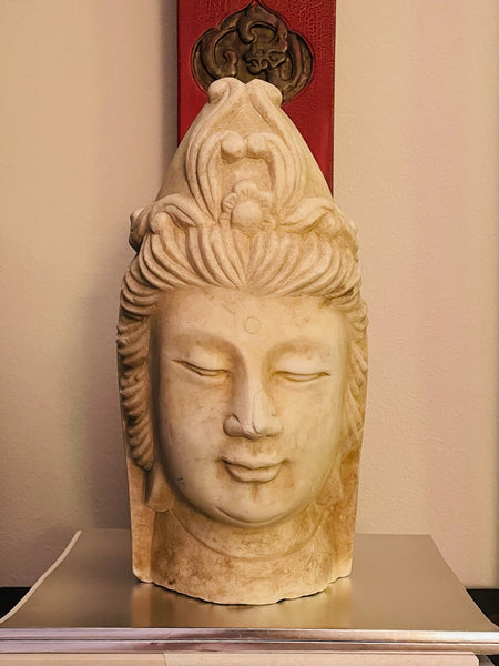 Asian Stone Carved Buddha Head Sculpture Stamp Marked