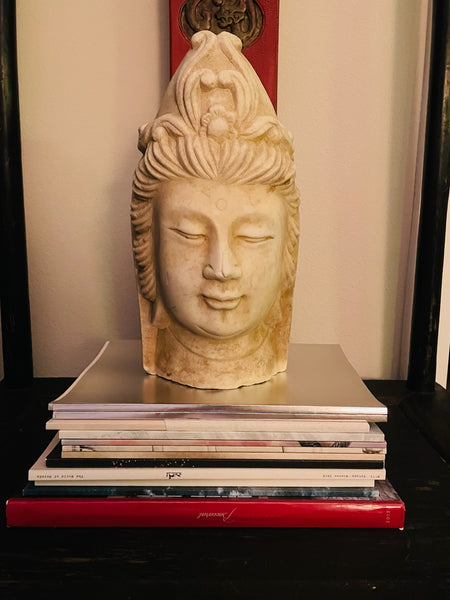 Asian Stone Carved Buddha Head Sculpture Stamp Marked