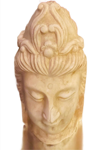 Asian Stone Carved Buddha Head Signed Sculpture