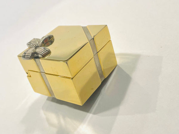 Homer Quartz Brass Miniature Gift Box Desk Clock Japan Movement