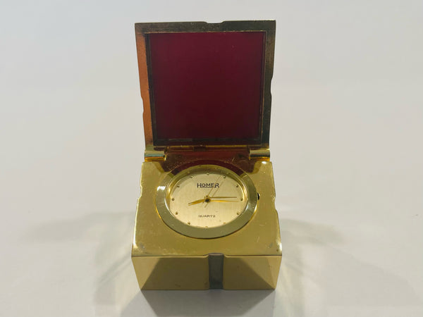 Homer Quartz Brass Miniature Gift Box Desk Clock Japan Movement
