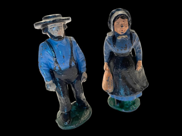 Hand Crafted Painted Cast Iron Figurative Amish Couple Suite