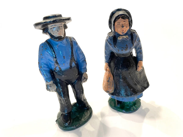 Hand Crafted Painted Cast Iron Figurative Amish Couple Suite