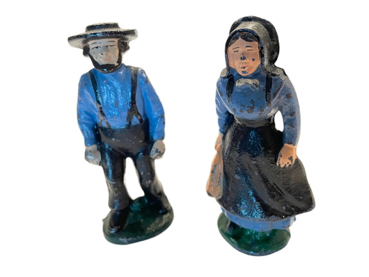 Hand Crafted Painted Cast Iron Figurative Amish Couple Suite