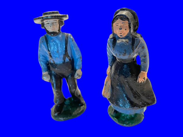 Hand Crafted Painted Cast Iron Figurative Amish Couple Suite