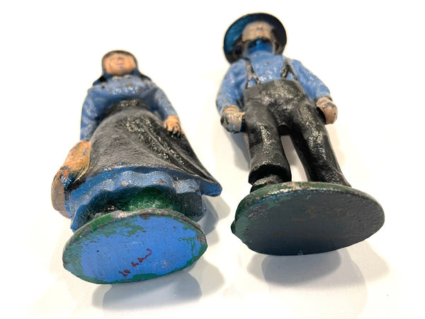 Hand Crafted Painted Cast Iron Figurative Amish Couple Suite