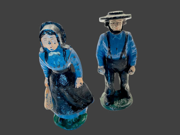 Hand Crafted Painted Cast Iron Figurative Amish Couple Suite