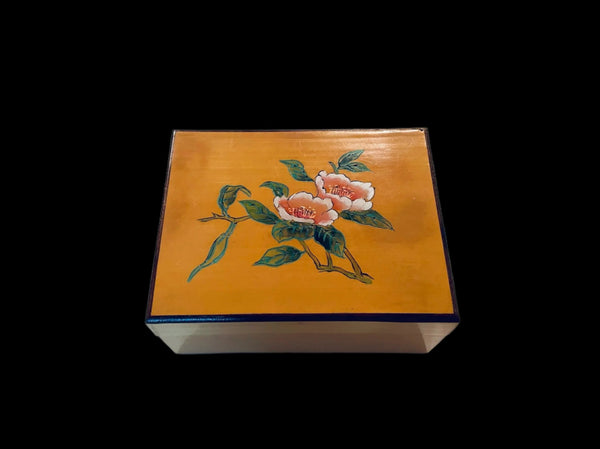 Folk Art Pink Lotus Hand Painted Humidor Rectangle Maple Box