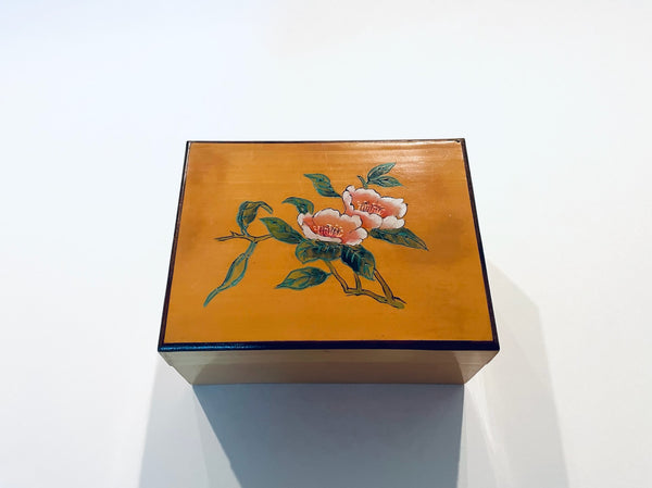Folk Art Pink Lotus Hand Painted Humidor Rectangle Maple Box