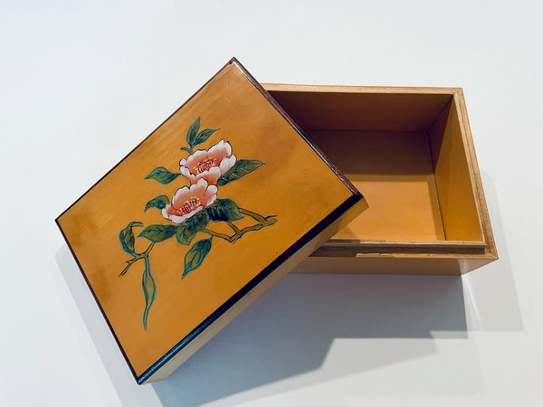 Folk Art Pink Lotus Hand Painted Humidor Rectangle Maple Box