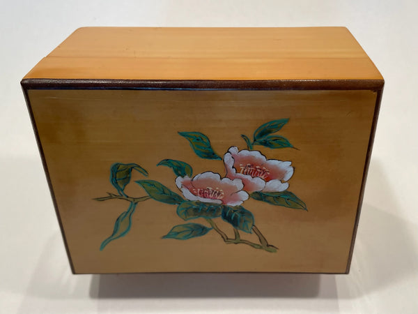 Folk Art Pink Lotus Hand Painted Humidor Rectangle Maple Box