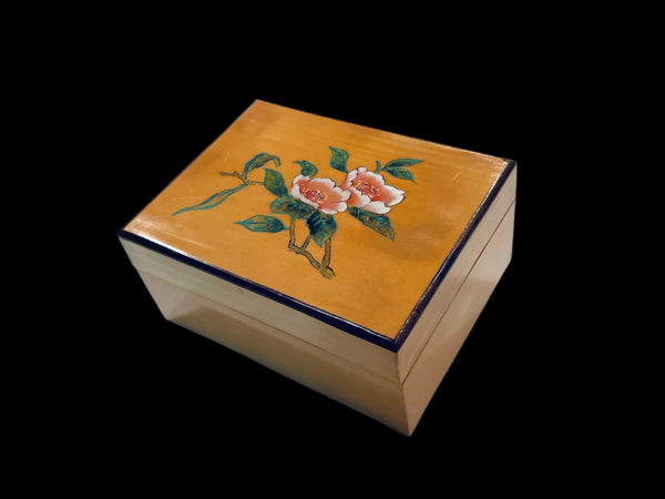 Folk Art Pink Lotus Hand Painted Humidor Rectangle Maple Box