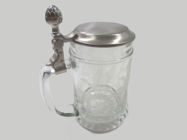 West Germany Contemporary Glass Tankard BMF Zinn Hinged Cover
