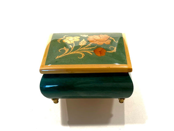 Reuge Green Maple Music Box Salute Croix Switzerland Floral Marquetry