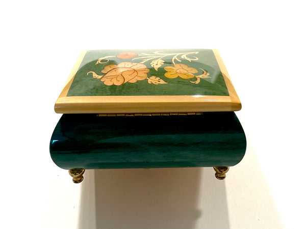 Reuge Green Maple Music Box Salute Croix Switzerland Floral Marquetry