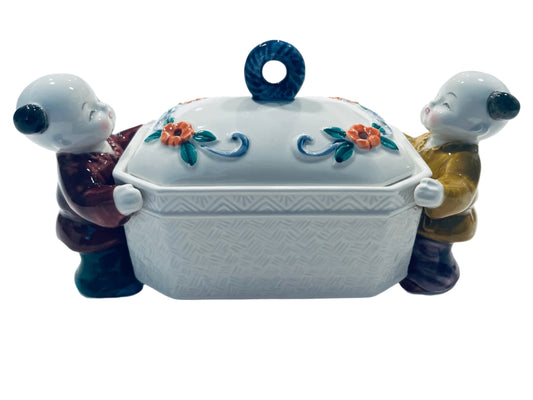 Takahashi San Francisco Japanese Figures Holding Signed Porcelain Box