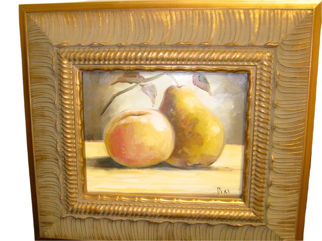 Still Life Fruits Oil On Board Signed Dixi Gilt Frame