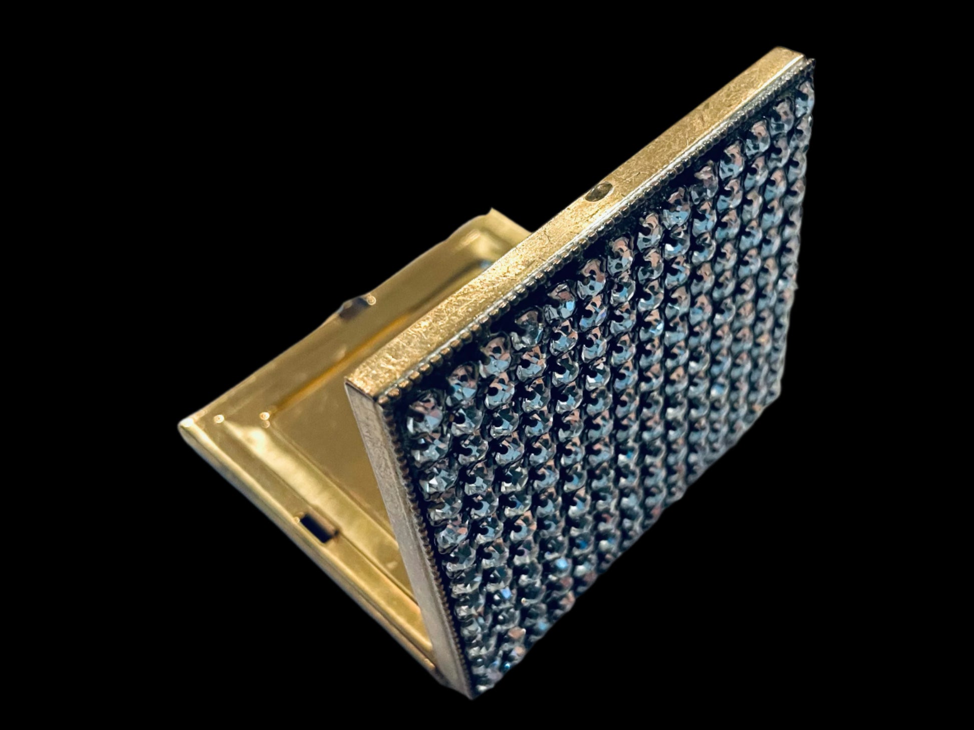 A Mid Century Modern Embellished Crystals Powder Compact