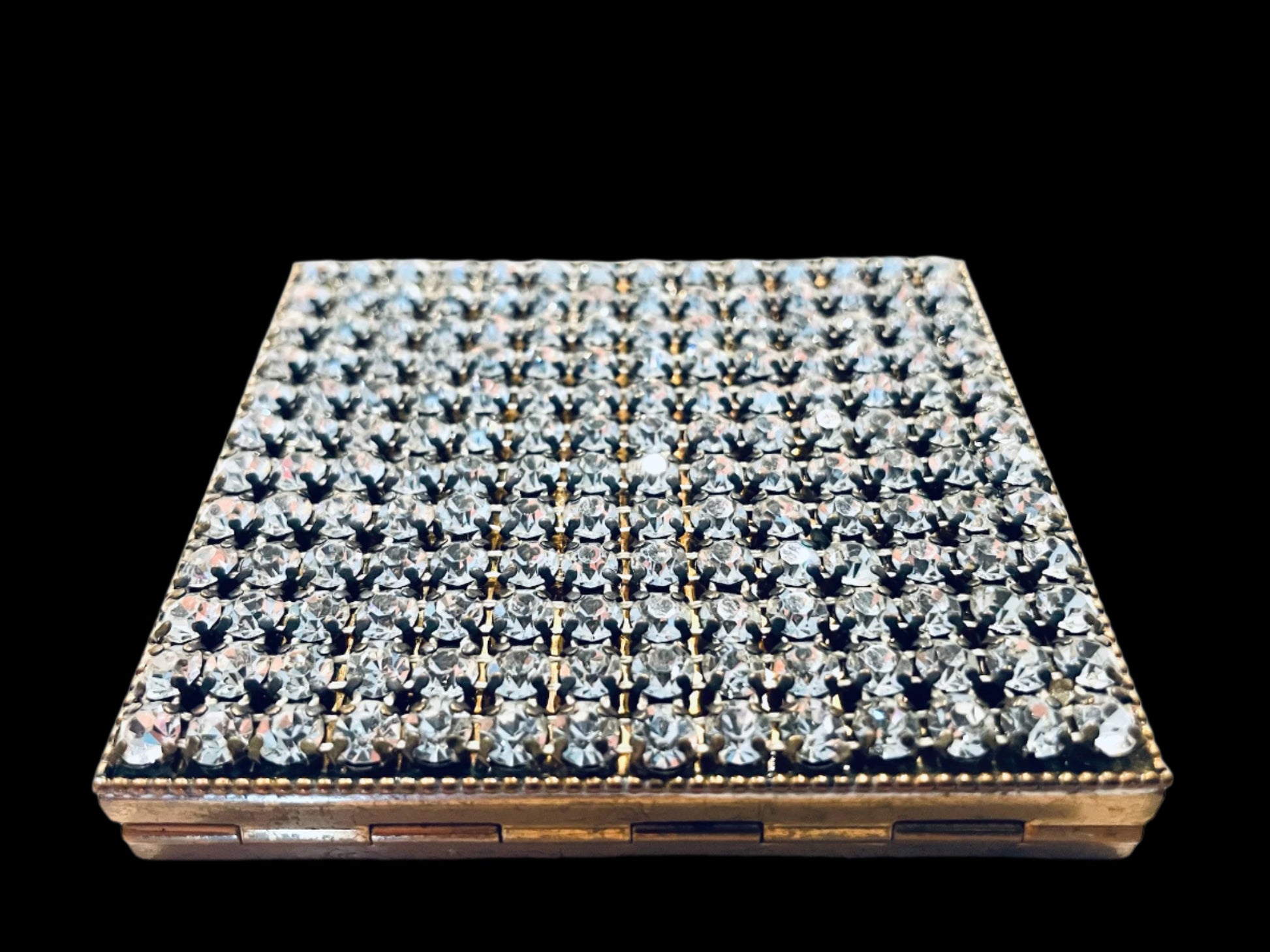 A Mid Century Modern Embellished Crystals Powder Compact