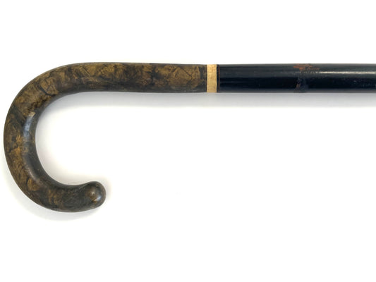 Antique Walking Stick Metal Ring Shepherd Crook Curved Tortoise Handle